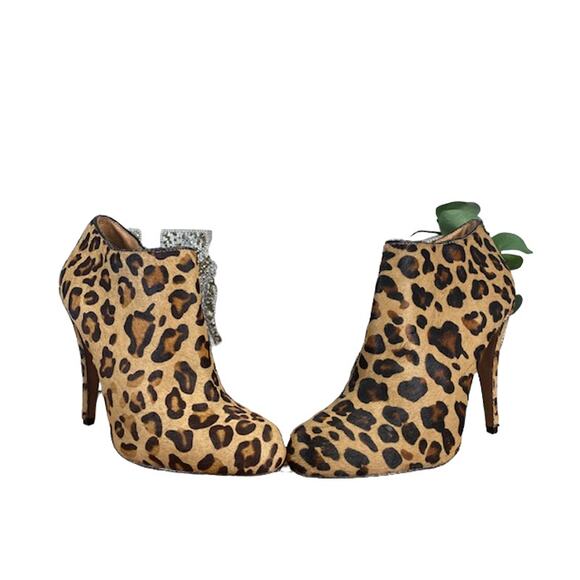 Aldo The Gaunt Tan Leopard Calf Hair Heeled Ankle Booties Women Sz 40 - Picture 3 of 12